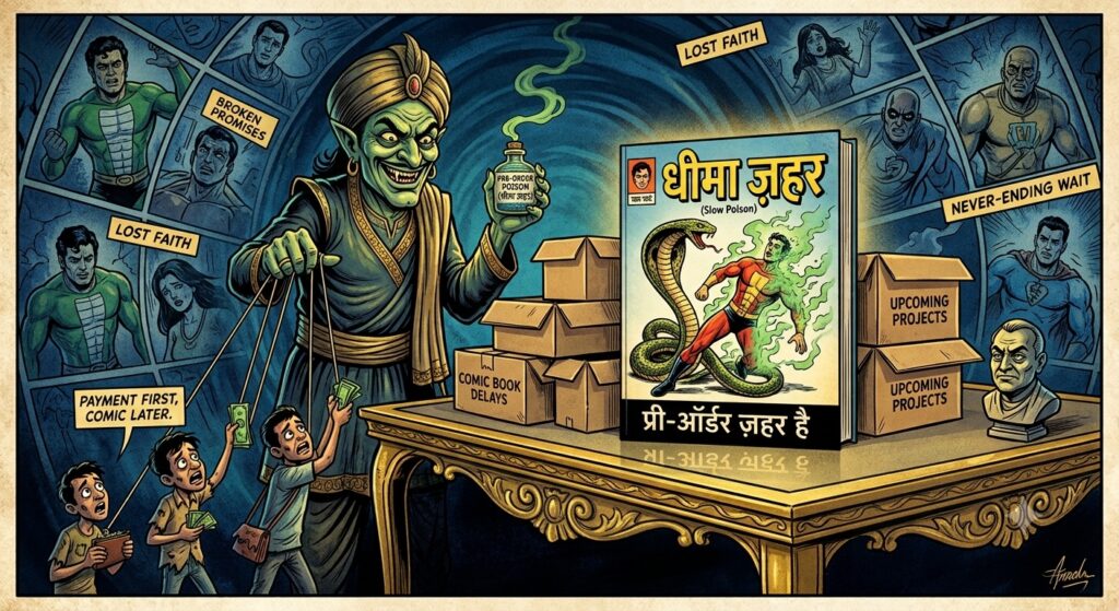 pre orderक्या कॉमिक्स का प्री-ऑर्डर छोटे publishers के लिए जरूरी सहारा है या पाठकों के भरोसे पर बढ़ता जोखिम? जानिए प्री-ऑर्डर मॉडल, लंबे delays, reader accountability और 2020–21 में उठी उन चिंताओं के बारे में, जो आज भी प्रासंगिक हैं।